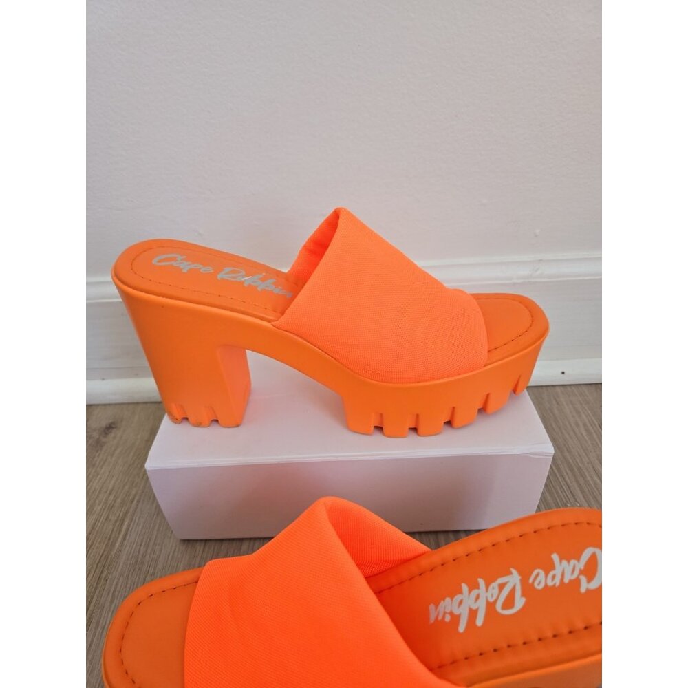 Cape Robbin Neon Orange Platform Chunky Heel Mules - Picture 2 of 11